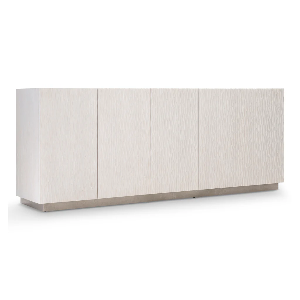 Credenza Office Storage - Modern Beyaz Dalgalı Dokulu TV Sehpası,